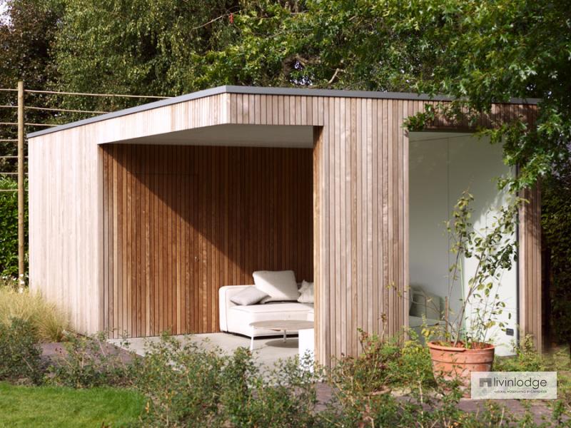 Moderne tuinberging annex loungeruimte te Roeselare | Houten bijgebouwen op maat Moderne tuinberging annex loungeruimte te Roeselare | Houten bijgebouwen op maat