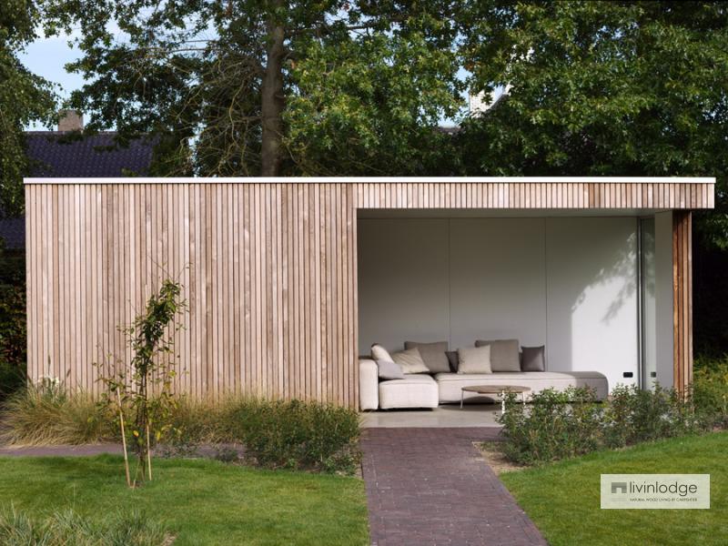 Moderne tuinberging annex loungeruimte te Roeselare | Houten bijgebouwen op maat Moderne tuinberging annex loungeruimte te Roeselare | Houten bijgebouwen op maat